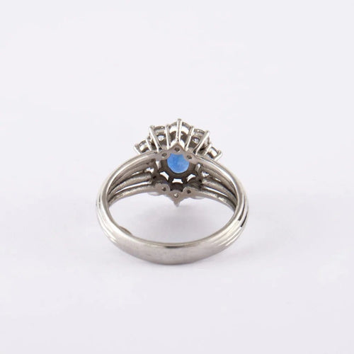 Bague 60 Bague jonc marguerite en platine, saphir de Ceylan et diamants 58 Facettes