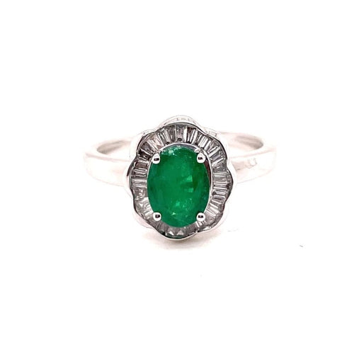 Bague 56 Bague marguerite en or blanc avec émeraude et diamants 58 Facettes