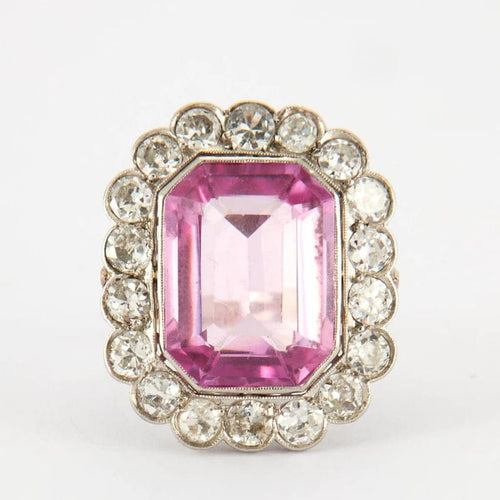 Bague 55 Bague Pompadour Art déco en or blanc et platine, diamants 58 Facettes