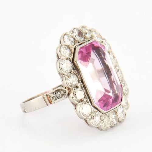 Bague 55 Bague Pompadour Art déco en or blanc et platine, diamants 58 Facettes