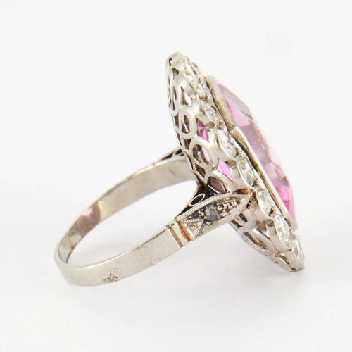 Bague 55 Bague Pompadour Art déco en or blanc et platine, diamants 58 Facettes