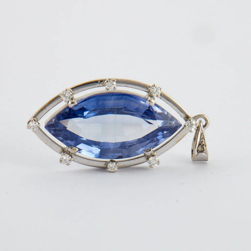 Pendentif Pendentif ancien en or blanc, diamants et pierre bleue de synthèse 58 Facettes