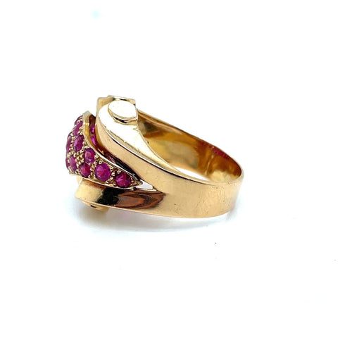 Bague 61 Bague Tank en or rose et rubis de synthèse 58 Facettes
