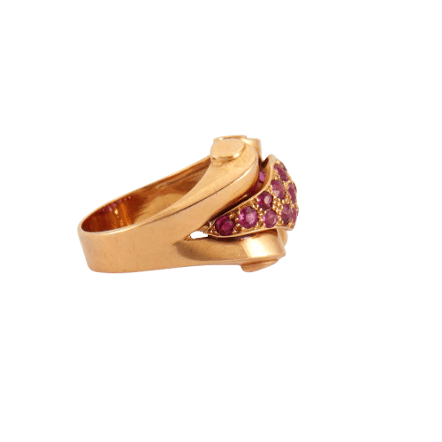 Bague 61 Bague Tank en or rose et rubis de synthèse 58 Facettes