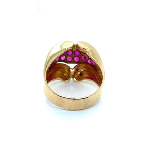 Bague 61 Bague tank ancienne en or rose 18 rubis 58 Facettes