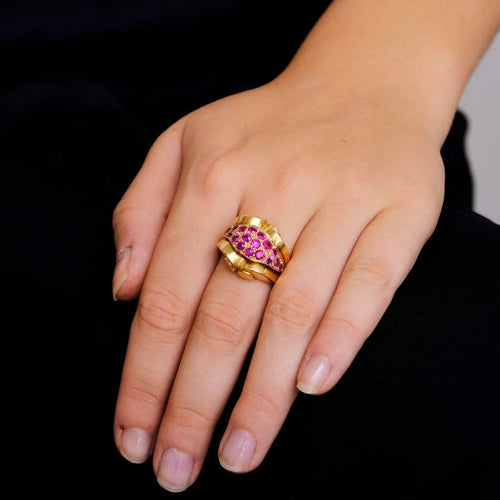 Bague 61 Bague Tank en or rose et rubis de synthèse 58 Facettes
