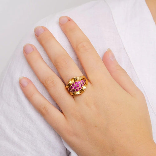 Bague 61 Bague Tank en or rose et rubis de synthèse 58 Facettes