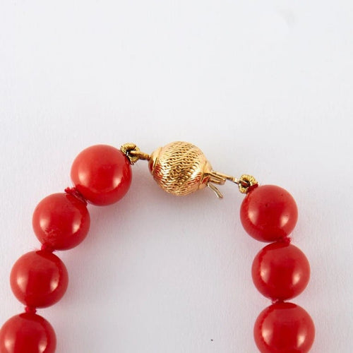 Collier Collier boules de corail rouge en or jaune 750 58 Facettes