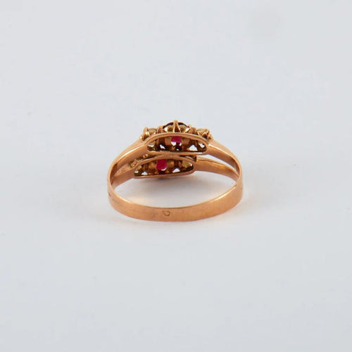 Bague 55.5 Bague ancienne en or rose 750 sertie de demi-perles 58 Facettes