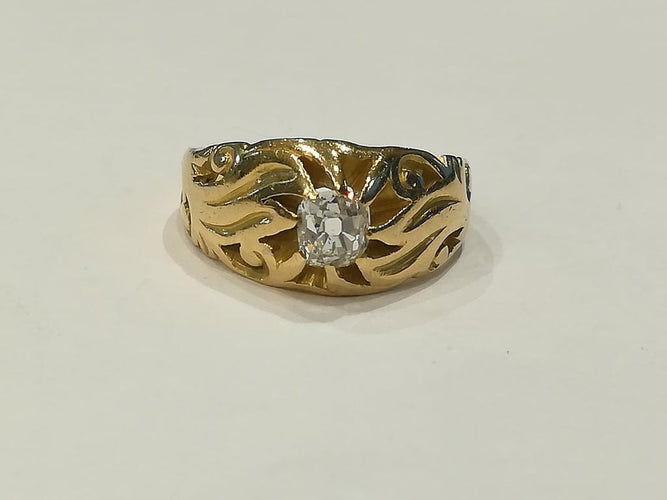 Bague 57 Bague Art nouveau en or jaune 750 sertie d’un diamant 58 Facettes