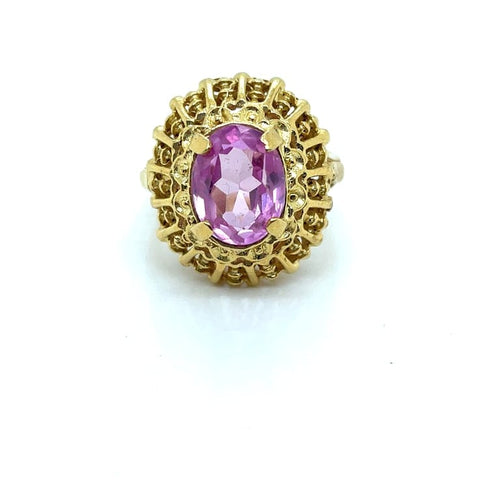 Bague 49.5 Bague vintage en or jaune 18 carats, pierre rose synthèse 58 Facettes