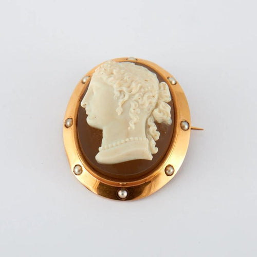 Broche Broche camée sur agate en or rose 750 avec demi-perles 58 Facettes