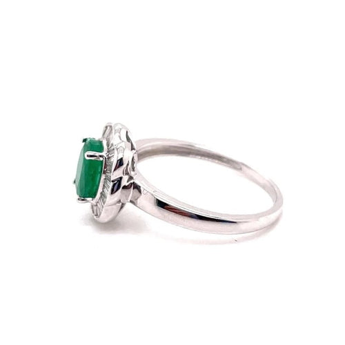 Bague 56 Marguerite - Bague en or blanc avec émeraude et diamants 58 Facettes