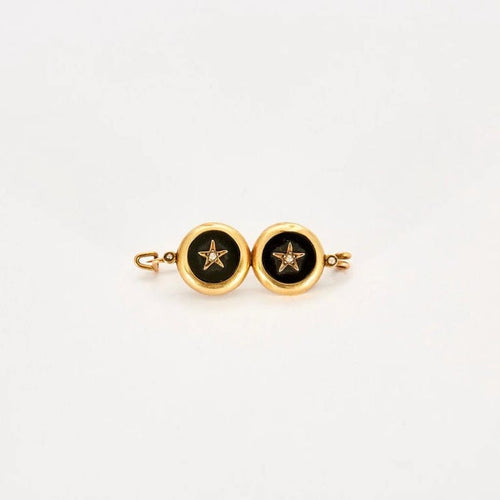 Broche Broche ancienne en or jaune 18K avec onyx et perles fines 58 Facettes