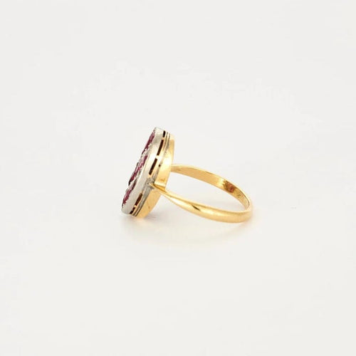 Bague 50 Bague Art déco Arlequin ovale en or jaune et or blanc, diamants 58 Facettes