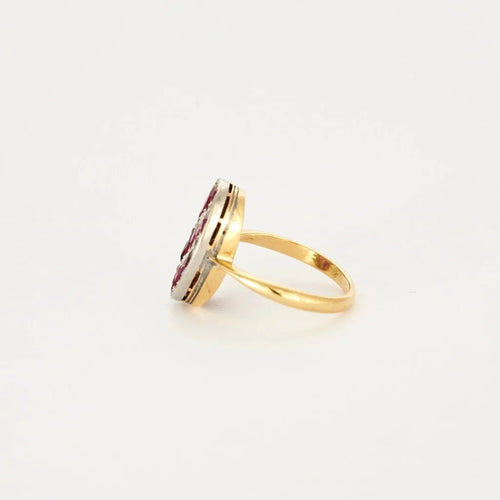 Bague 50 Art déco - Bague arlequin en or jaune, or blanc, diamants et rubis 58 Facettes
