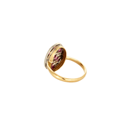 Bague 50 Art déco - Bague arlequin en or jaune, or blanc, diamants et rubis 58 Facettes