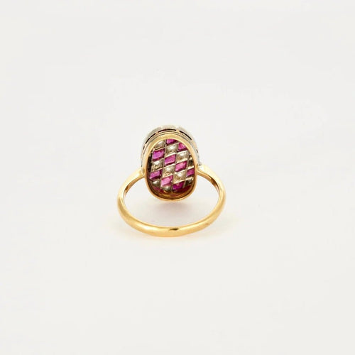 Bague 50 Art déco - Bague arlequin en or jaune, or blanc, diamants et rubis 58 Facettes