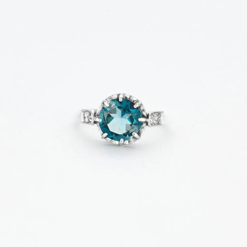 Bague 50 Bague ancienne - Topaze bleue London Blue et diamants en or blanc 58 Facettes