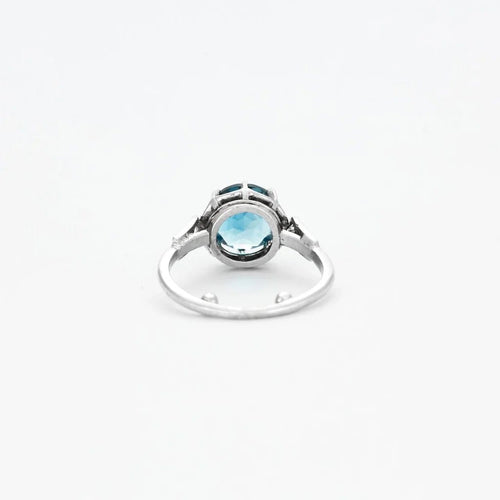 Bague 50 Bague ancienne - Topaze bleue London Blue et diamants en or blanc 58 Facettes