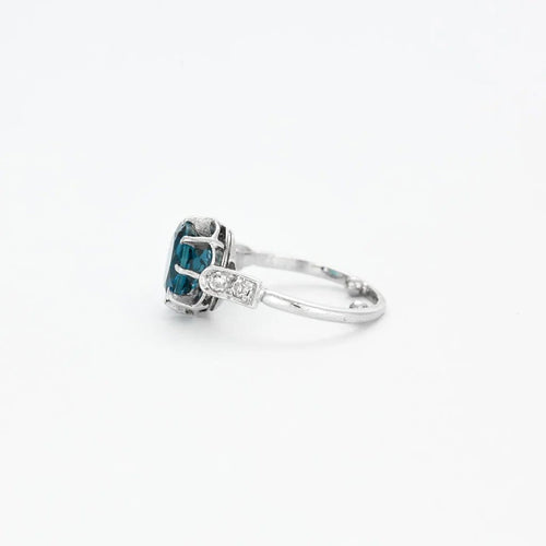 Bague 50 Bague ancienne - Topaze bleue London Blue et diamants en or blanc 58 Facettes