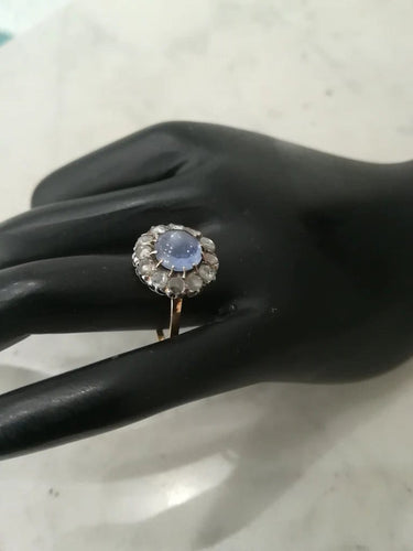 Bague 54 Bague Pompadour ancienne en or 750, saphir cabochon et diamants 58 Facettes