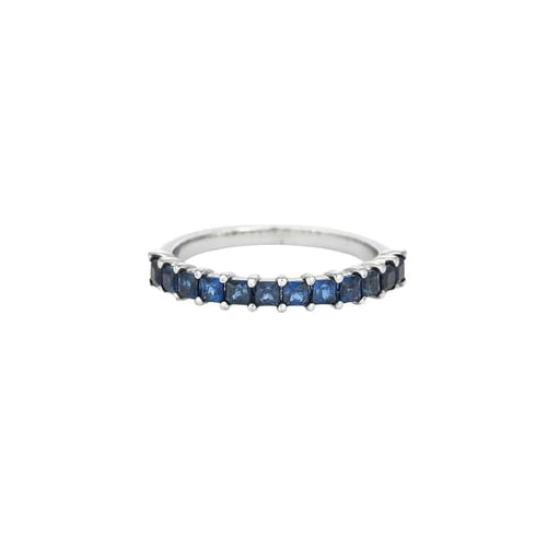 Bague 54 Demi-alliance - Bague en or blanc 750 sertie de saphirs 58 Facettes