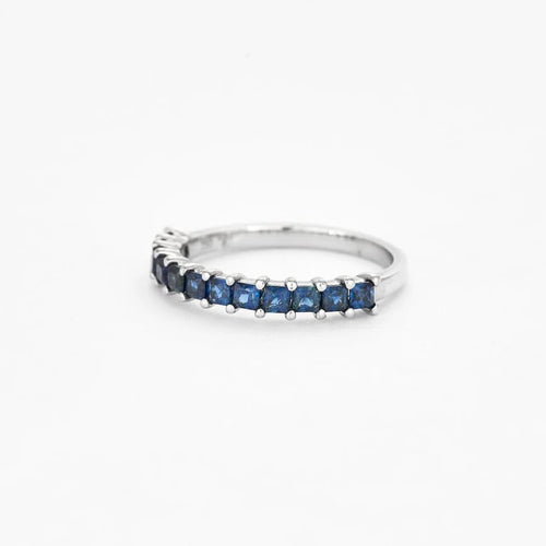 Bague 54 Demi-alliance - Bague en or blanc 750 sertie de saphirs 58 Facettes
