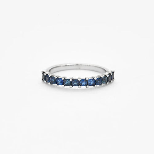 Bague 54 Demi-alliance - Bague en or blanc 750 sertie de saphirs 58 Facettes