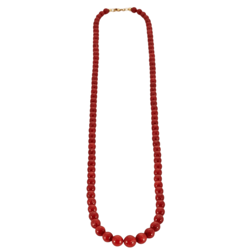 Collier Collier boules de corail rouge méditerranéen en or jaune 18 carats 58 Facettes