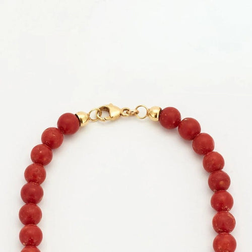 Collier Collier boules de corail rouge méditerranéen en or jaune 18 carats 58 Facettes