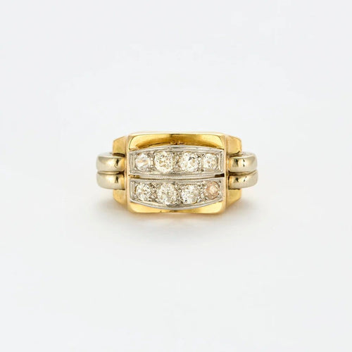 Bague 44 Tank - Bague pont en or jaune, platine et diamants 58 Facettes