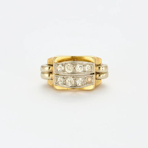 Bague 44 Bague tank pont en or jaune et platine, diamants 58 Facettes
