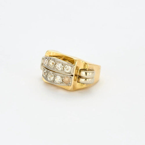 Bague 44 Tank - Bague pont en or jaune, platine et diamants 58 Facettes