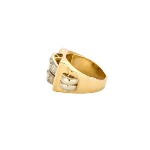 Bague 44 Tank - Bague pont en or jaune, platine et diamants 58 Facettes