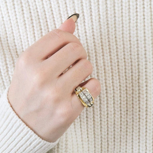 Bague 44 Bague tank pont en or jaune et platine, diamants 58 Facettes