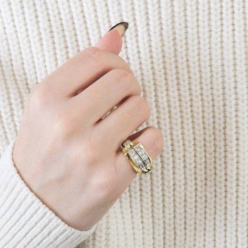 Bague 44 Tank - Bague pont en or jaune, platine et diamants 58 Facettes