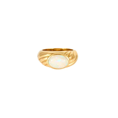Bague 54.5 Bague godron en or jaune et opale arlequin 58 Facettes