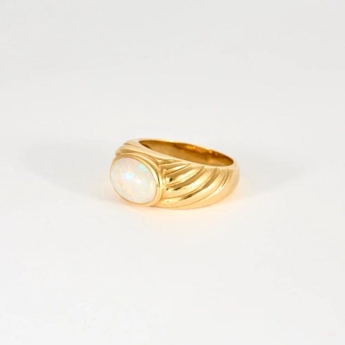 Bague 54.5 Bague godron en or jaune et opale arlequin 58 Facettes