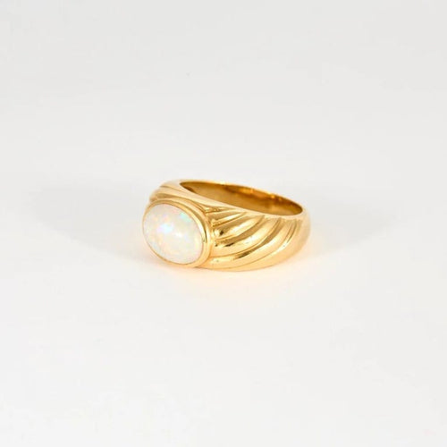 Bague 54.5 Bague godron en or jaune 18 ct sertie d’une opale 58 Facettes
