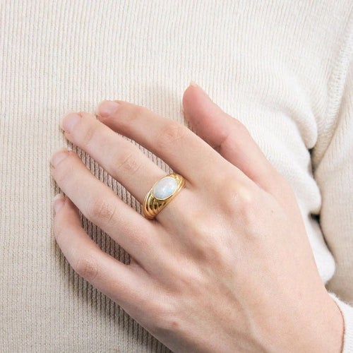 Bague 54.5 Bague godron en or jaune et opale arlequin 58 Facettes