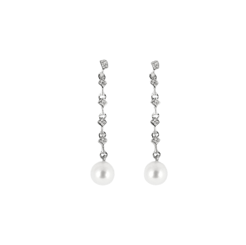 Boucles d'oreilles Boucles d’oreilles pendantes en or blanc, perles et diamants 58 Facettes