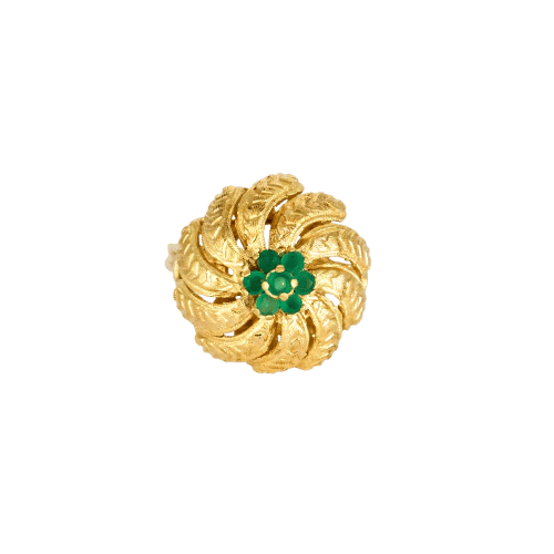 Bague 57 Bague dôme tourbillon en or jaune 750 sertie d’agates vertes 58 Facettes