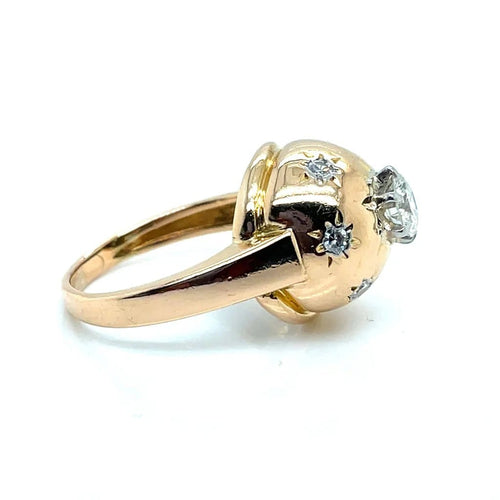 Bague 52 Bague boule Art déco en or jaune 750 et platine, diamants 58 Facettes