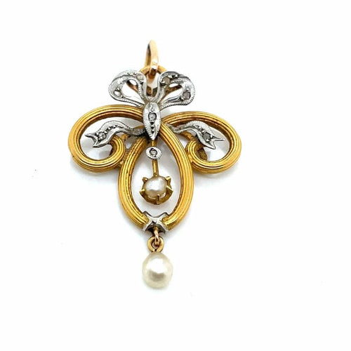 Pendentif Art nouveau - Pendentif en or jaune et or blanc, diamants et perles 58 Facettes