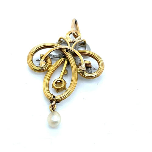 Pendentif Art nouveau - Pendentif en or jaune et or blanc, diamants et perles 58 Facettes