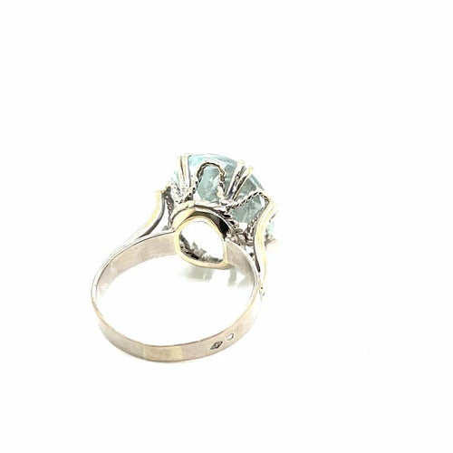 Bague 53.5 Bague ancienne à aigue-marine ovale en or blanc 18 ct 58 Facettes