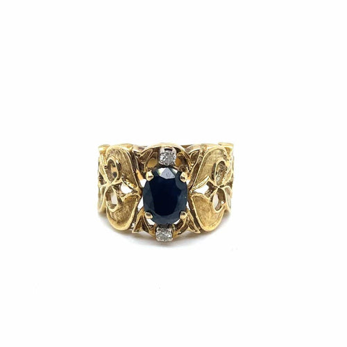 Bague 50 Bague bandeau Art nouveau en or jaune 14 ct, saphir et diamants 58 Facettes