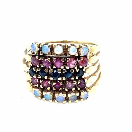 Bague 56 Bague de harem ancienne en or jaune 14 ct rubis saphirs opales 58 Facettes