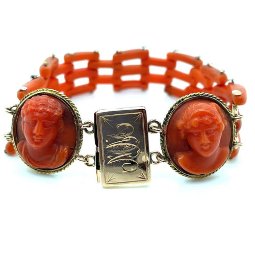Bracelet Bracelet à 2 camées en or jaune et corail XIXe siècle 58 Facettes